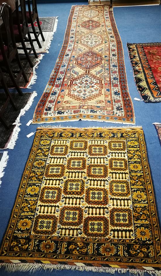 A Hamadan beige ground runner and a small rug 460 x 110cm and 122 x 106cm